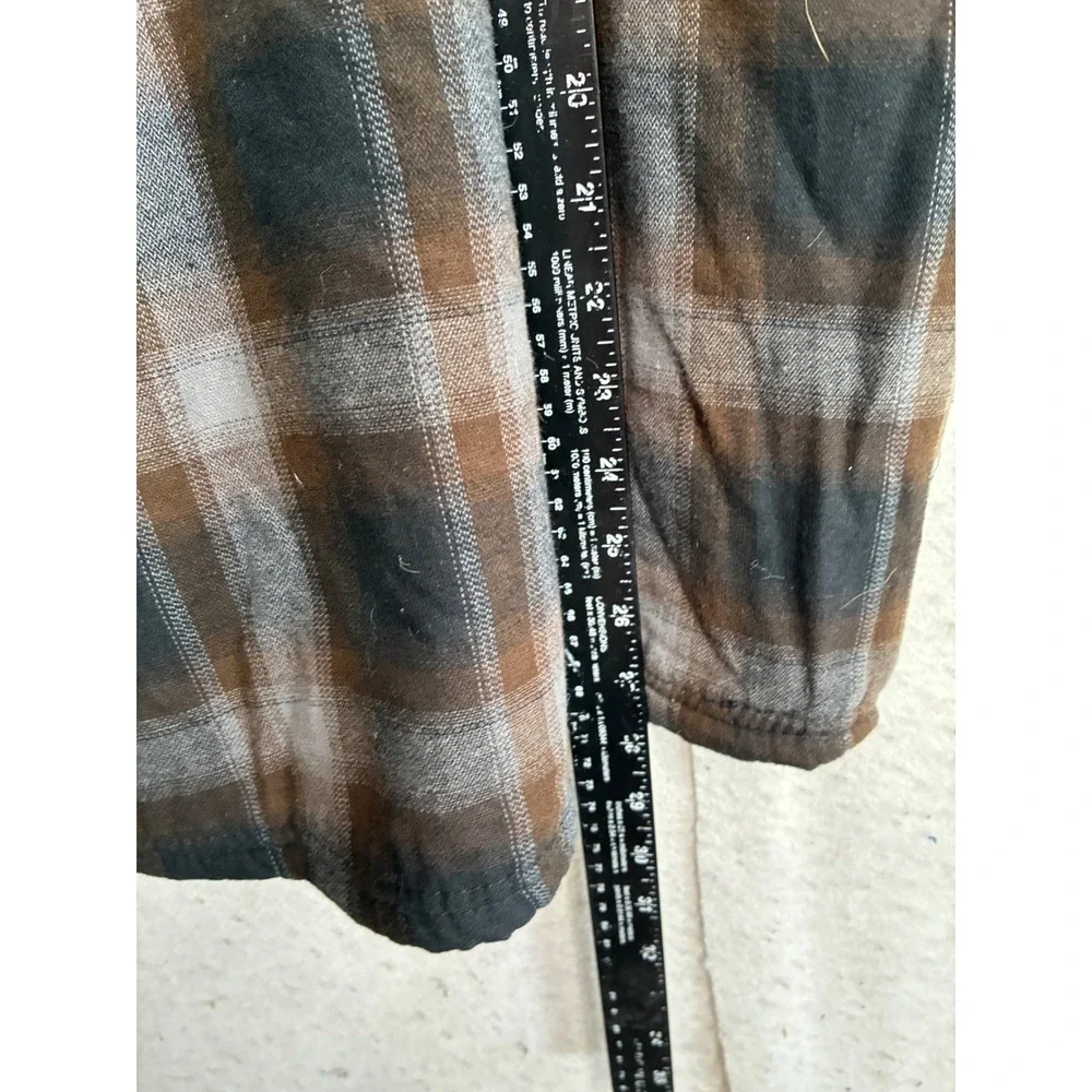 Boston Traders Mens Plaid Flannel Shirt Jacket Sherpa Lined Brown Gray Size M
